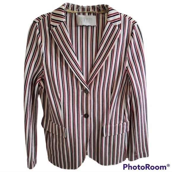 Harris Wharf London Cotton Striped Blazer Jacket 46 IT Large White Red Black - Picture 1 of 9